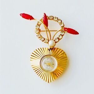 Vintage Rhinestone Brooch Pin With Watch Pendant​